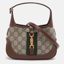 Pre Owned Gucci Jackie 1961 Mini Beige/Brown Supreme Canvas and Leather Shoulder Bag