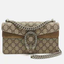 Pre Owned Gucci Dionysus Crystals Beige Coated Canvas and Suede Shoulder Bag