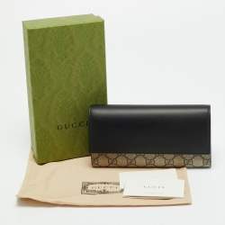 Pre Owned Gucci Beige/Black GG Supreme Canvas and Leather Continental Wallet