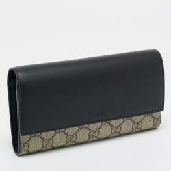 Pre Owned Gucci Beige/Black GG Supreme Canvas and Leather Continental Wallet