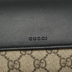 Pre Owned Gucci Beige/Black GG Supreme Canvas and Leather Continental Wallet