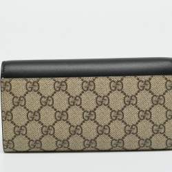Pre Owned Gucci Beige/Black GG Supreme Canvas and Leather Continental Wallet