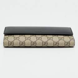 Pre Owned Gucci Beige/Black GG Supreme Canvas and Leather Continental Wallet