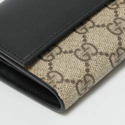 Pre Owned Gucci Beige/Black GG Supreme Canvas and Leather Continental Wallet