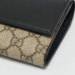 Pre Owned Gucci Beige/Black GG Supreme Canvas and Leather Continental Wallet