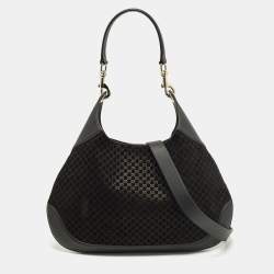 Pre Owned Gucci B Medium Black Microguccissima Leather and Suede Hobo