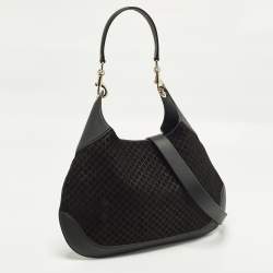 Pre Owned Gucci B Medium Black Microguccissima Leather and Suede Hobo