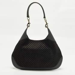 Pre Owned Gucci B Medium Black Microguccissima Leather and Suede Hobo