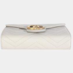 Pre Owned Gucci Grey Calfskin Matelasse GG Marmont Chain Wallet