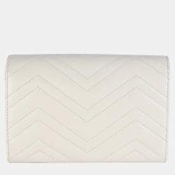 Pre Owned Gucci Grey Calfskin Matelasse GG Marmont Chain Wallet