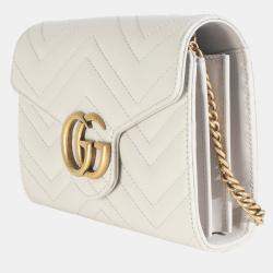 Pre Owned Gucci Grey Calfskin Matelasse GG Marmont Chain Wallet