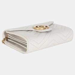 Pre Owned Gucci Grey Calfskin Matelasse GG Marmont Chain Wallet