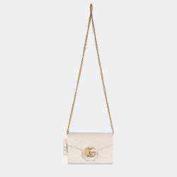 Pre Owned Gucci Grey Calfskin Matelasse GG Marmont Chain Wallet