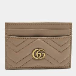 Pre Owned Gucci GG Marmont Beige Matelassé Leather Card Holder