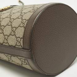 Pre Owned Gucci Ophidia Mini Beige/Brown GG Supreme Canvas and Leather Bucket Bag