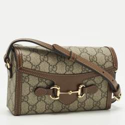 Pre Owned حقيبة كروس بودي غوتشي هورسبيت 1955 كانفاس GG وبجلد بيج/بني مصغرة