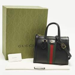 Pre Owned Gucci Ophidia Web Small Black Leather Tote