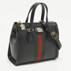 Pre Owned Gucci Ophidia Web Small Black Leather Tote