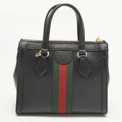 Pre Owned Gucci Ophidia Web Small Black Leather Tote