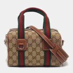 Pre Owned Gucci Mini Beige/Brown GG Canvas and Leather Satchel