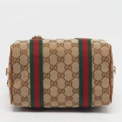 Pre Owned Gucci Mini Beige/Brown GG Canvas and Leather Satchel