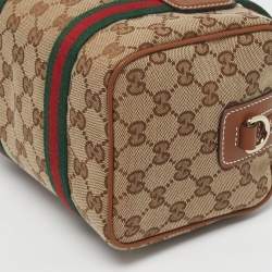 Pre Owned Gucci Mini Beige/Brown GG Canvas and Leather Satchel
