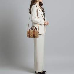 Pre Owned Gucci Mini Beige/Brown GG Canvas and Leather Satchel