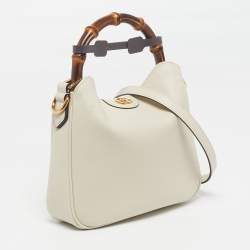 Pre Owned Gucci Bamboo Diana Small Off White Leather Hobo