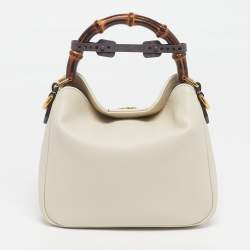 Pre Owned Gucci Bamboo Diana Small Off White Leather Hobo