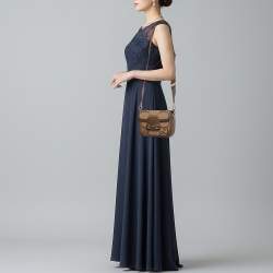 Pre Owned Gucci Horsebit 1955 Mini Beige/Brown Jumbo GG Canvas and Leather Shoulder Bag