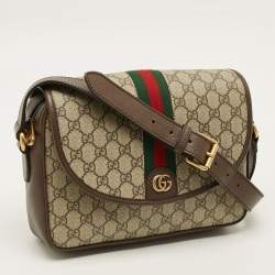 مملوكة مسبقًا حقيبة ماسنجر غوتشي أوفييديا قماش "جي جي" بني/بيج جلدية