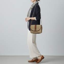 مملوكة مسبقًا حقيبة ماسنجر غوتشي أوفييديا قماش "جي جي" بني/بيج جلدية