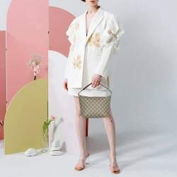 Pre Owned Gucci Ophidia Web Beige Supreme Canvas Shoulder Bag