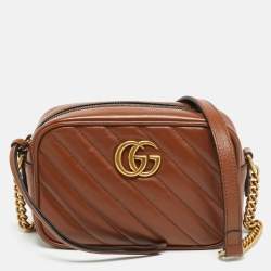 مملوكة مسبقًا Gucci GG Marmont Mini Brown Diagonal Quilt Leather Camera Bag 