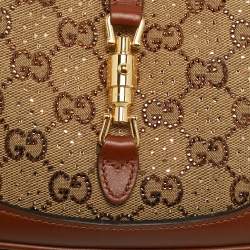 مملوكة مسبقًا Gucci Jackie 1961 Mini Beige/Brown GG Crystal Canvas and Leather Shoulder Bag
