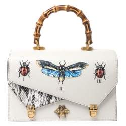 GUCCI Croisette Bamboo Evening Python Leather Shoulder Bag Off White 2