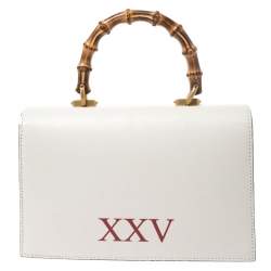 Pre Owned Gucci Cream Python and Leather Ottilia Bee Printed Bamboo Top Handle Bag
