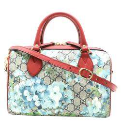 Pre Owned Gucci Beige Blooms GG Supreme Canvas Small Boston Bag
