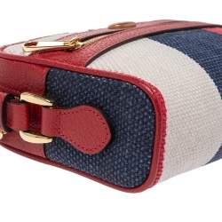 Pre Owned Gucci Multicolor Stripe Canvas and Leather Mini Sylvie Ophidia Crossbody Bag   