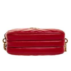 Pre Owned Gucci Red Leather Mini GG Marmont Chain Shoulder Bag