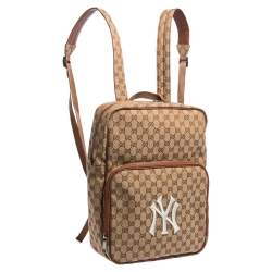 Pre Owned Gucci Beige GG Canvas Medium NY Yankees Backpack 