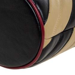 Pre Owned Gucci Black/Beige Diagonal Leather Mini GG Marmont Torchon Bucket Bag      