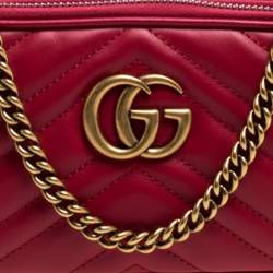 مملوكة مسبقًا Gucci Red Matelasse Leather GG Marmont Triple Zip Chain Bag