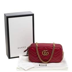 مملوكة مسبقًا Gucci Red Matelasse Leather GG Marmont Triple Zip Chain Bag