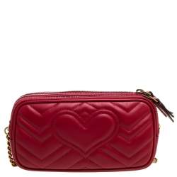 مملوكة مسبقًا Gucci Red Matelasse Leather GG Marmont Triple Zip Chain Bag