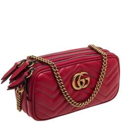 مملوكة مسبقًا Gucci Red Matelasse Leather GG Marmont Triple Zip Chain Bag