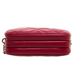 مملوكة مسبقًا Gucci Red Matelasse Leather GG Marmont Triple Zip Chain Bag