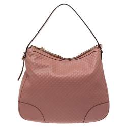 Pre Owned Gucci Pink Leather Microguccissima Bree Hobo