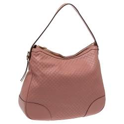 Pre Owned Gucci Pink Leather Microguccissima Bree Hobo