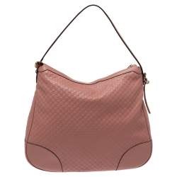 Pre Owned Gucci Pink Leather Microguccissima Bree Hobo